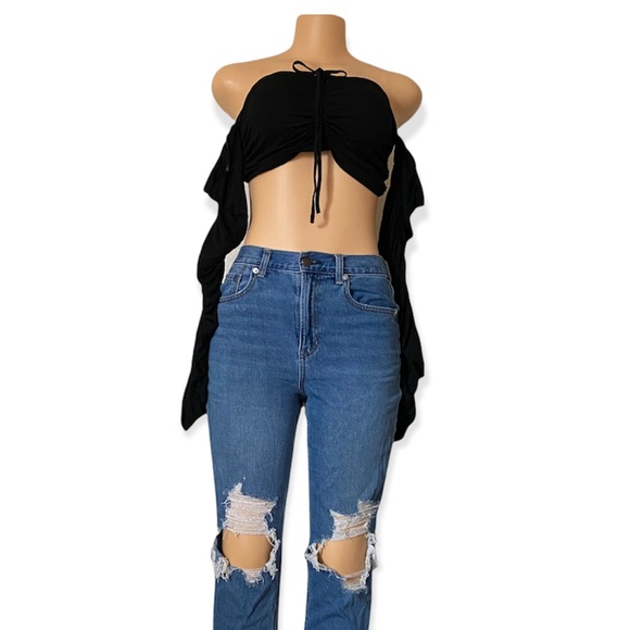 Shein Crop Top w/ Ruched Sleeves size L - Picture 4 of 8